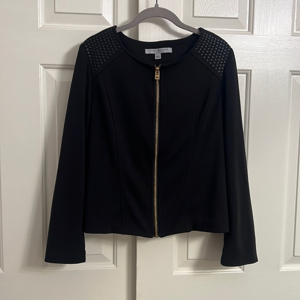 U93- Marc New York Black Knit Long Sleeve Zipper Jacket Blazer Size Large